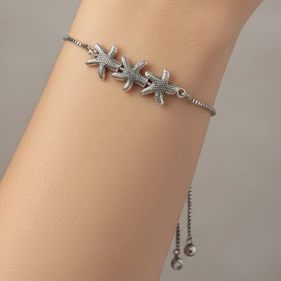 Handmade Jewelry - Adjustable Slider Bracelet Silver Starfish